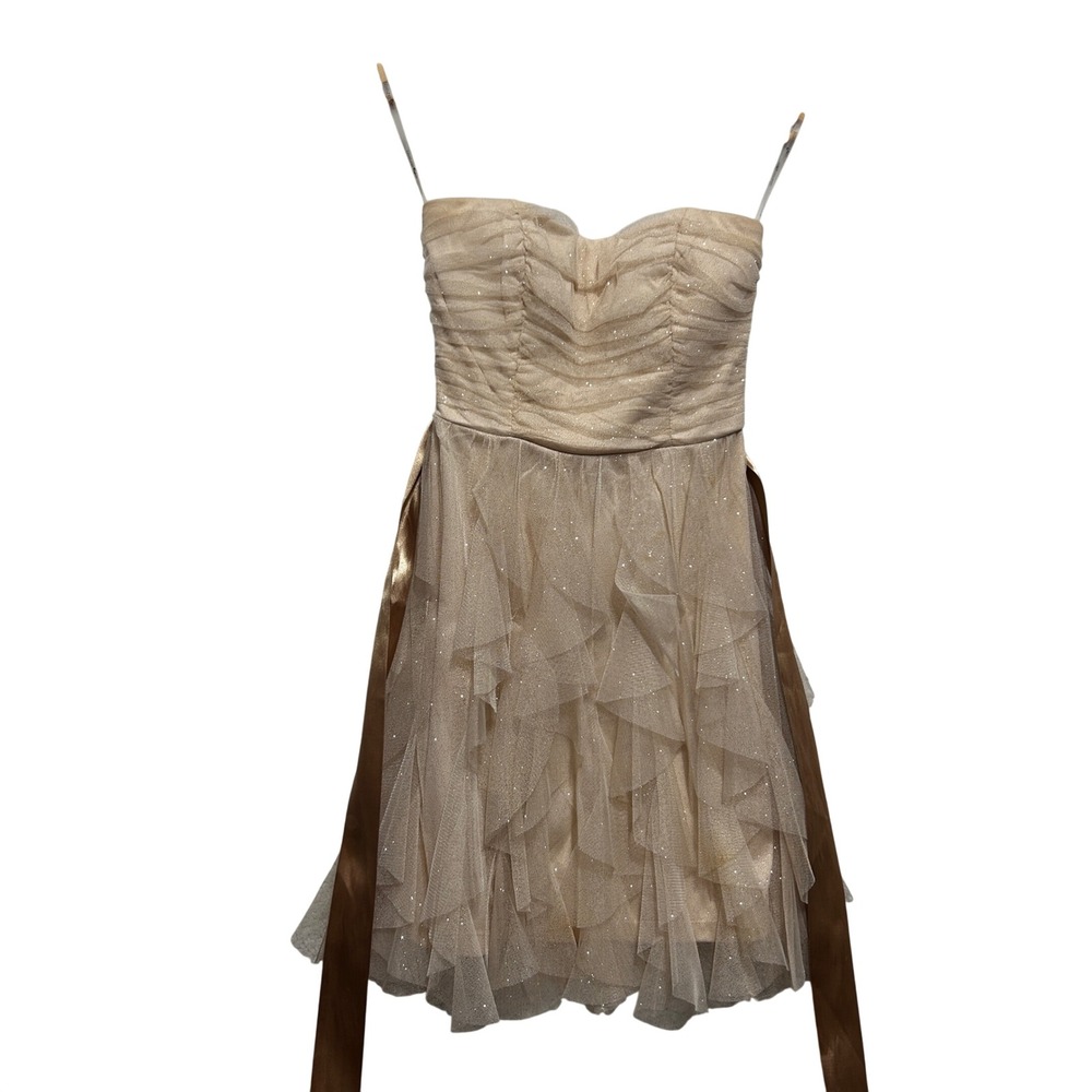 Juniors Strapless Fairy Dress 1 Champagne Glitter Tulle Ruffle Coquette Ethereal